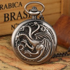 Vintage Style Fiery Dragon Design Unisex Quartz Pocket Watch Necklace Chain Gift