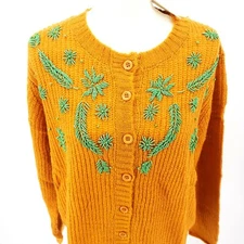 PEPALOVES Beaded Oversized Cardigan Sweater Yellow Mustard Green XS S M L