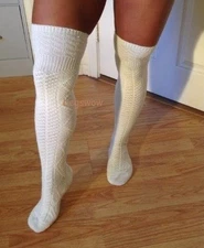 Cable Knit Over The Knee Socks Thick Cozy White Black Brown Gray Slouch Boot OTK
