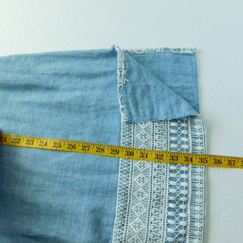 Catherines Womens Open Front Linen Blend Duster 0X Chambray Blue Lace Long NWT - Picture 11 of 14