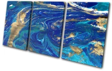 Marble Effect Design Blue Gold Abstract TREBLE CANVAS WALL ART Picture Print