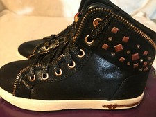 Skechers Girl's Shoutouts - Zipsters Hitop Sneakers, Black Rose Gold 1.5 NWB.