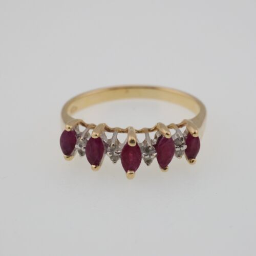 14k Yellow and White Gold Estate Ruby & Diamond Ring/Band Size 7 - Picture 2 of 6