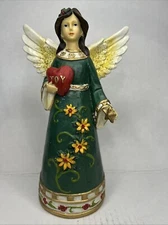 Angel Resin Heart Wings Vintage Flowers Table Shelf Christmas Decoration 8.5"