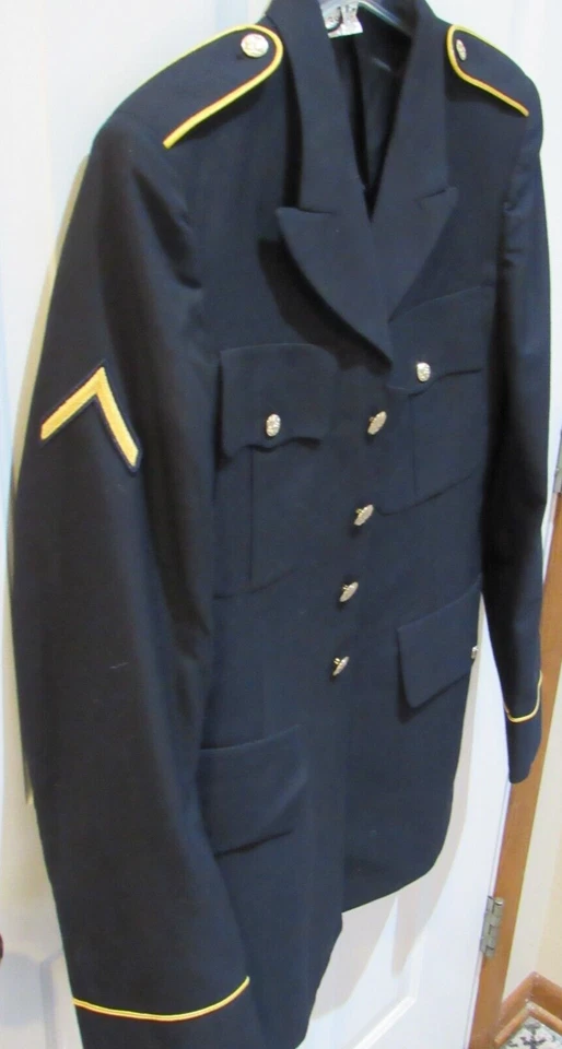 US Army men's Dress Blue Uniform Jacket Coat sz 38 LC Derossi & Son PV2 Enlisted - Image 2 of 4