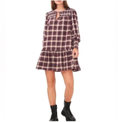 open lace back dress Plaid Collared Neck Long Sleeve Shirt Dress – Charming Charlie main image 1