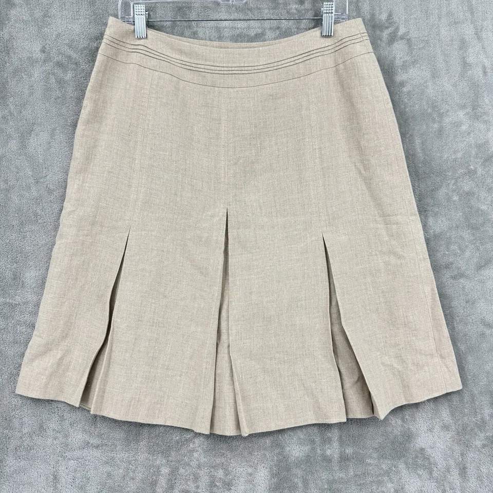 Falda Eccoci Mujer 10 Lino Plisado Línea A Náutica Minimalista Carrera Clásica Foto 4 de 4