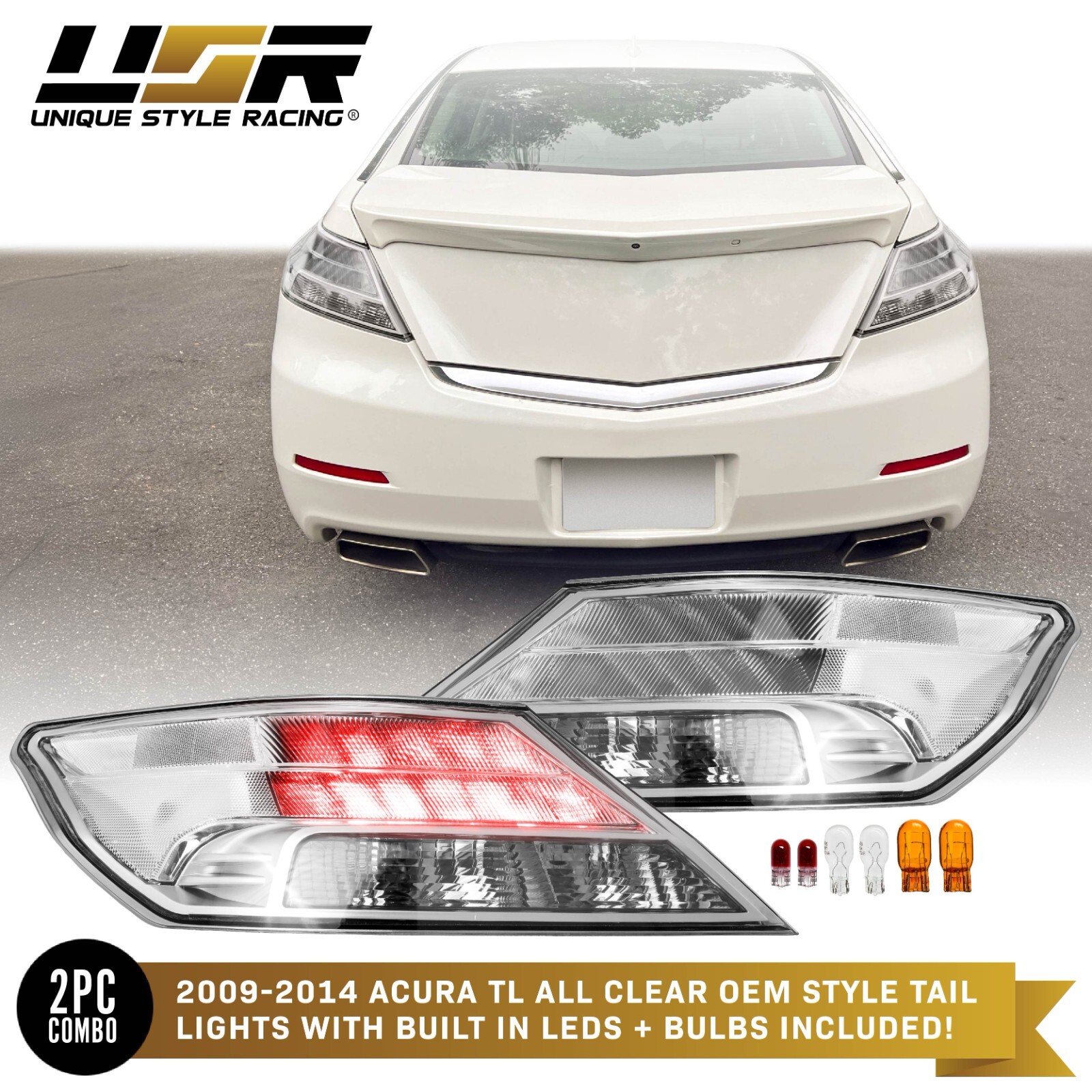 All Clear Tail Light Set Left + Right For 09-14 Acura TL UA8/UA9 / SH-AWD, Base