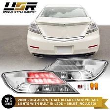 All Clear Tail Light Set Left + Right For 09-14 Acura TL UA8/UA9 / SH-AWD, Base