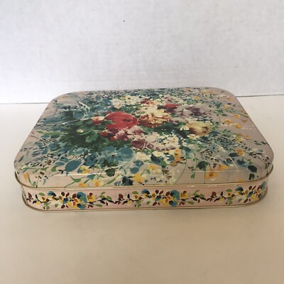 Perugina Hinged Storage Tin Made in Italy 1960-70's Pink with Floral Design