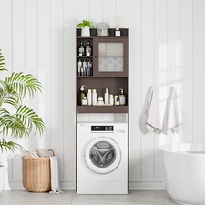 Over the Toilet Storage Cabinet Rack Sturdy Modern Bathroom Organizer Brown