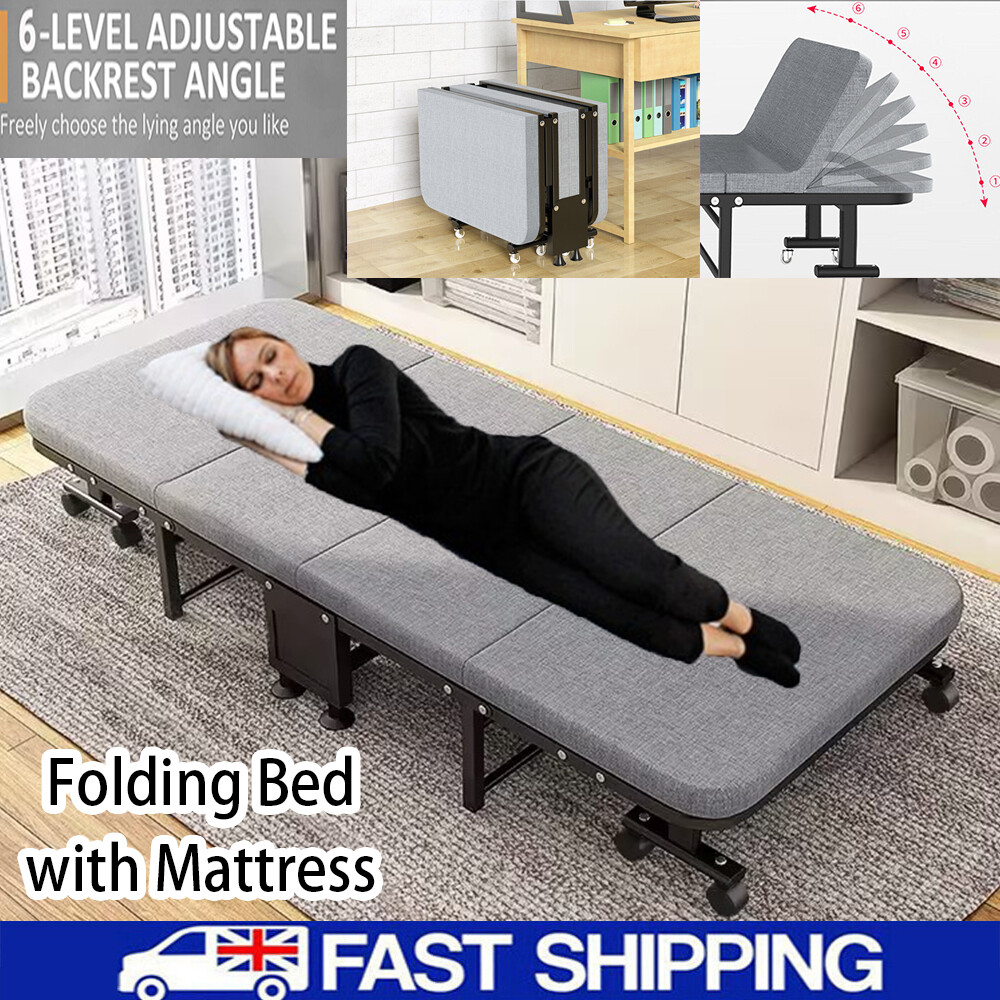 Portable Folding Guest Bed Adjustable Single Sleeper Bed with Mattress Wheels