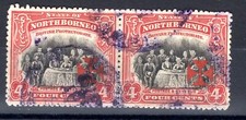SALE - North Borneo 1916 sg 192 4c scarlet pair cat &pound;64 postally used