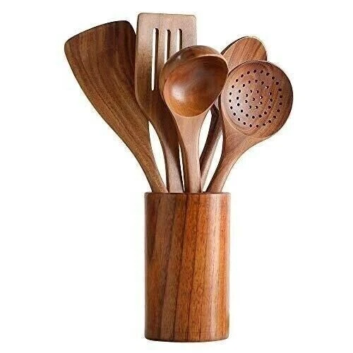 Natural Handmade Wooden Spoon Set Cooking Serving Set of 6
Opens in a new window or tab