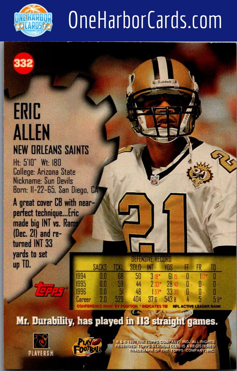 1997 Stadium Club New Orleans Saints #332 Eric Allen | eBay