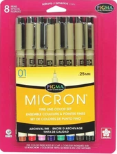 SAKURA PIGMA MICRON 01 Fine Line Pen 8 Count Set .25mm - Assorted Colors #30068