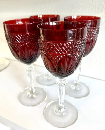 4 Ruby Luminarc Cristal D'Arques Durand  Antique 8" Goblets 1 Has Chip Base