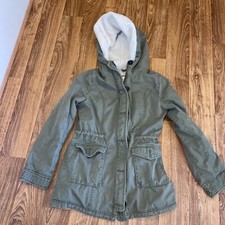 Abercrombie Kids Jacket SZ L Faux Fur Hooded Fleece Lined Insulated Green