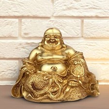 Feng Shui Happy Man Laughing Buddha Sitting Brass Statue Idol Home Decor