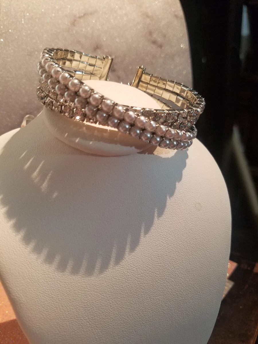 Simply Vera Vera Wang Rhinestone and Pearl Overlap Flex Cuff