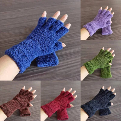 Women Half Finger Coral Fleece Gloves Wrist Cuffs Fingerless Gloves Extra Long^