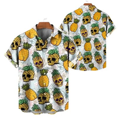 Pineapple Skull Funny Hawaiian Shirt Men's Beach Summer Aloha