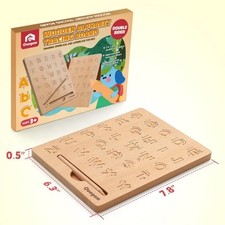 Alphabet Tracing Board Uppercase Lowercase Wooden Double Sided Tactile Learning