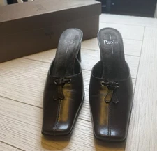 Paola Fernand Chocolate Leather Mules W/ Tassels & 3”Heels.In Original Box. 7.5N