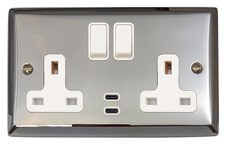 G&H SC913W Spectrum Plate Polished Chrome Double 13A Plug Socket Dual 4.2A USB C