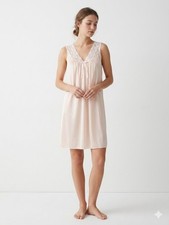 Vtg Vanity Fair Mid Light Pink Soft Nylon Nightgown Size L Lace USA Slip Gown