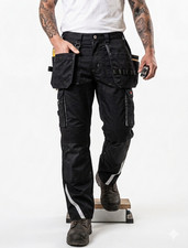 Men’s Heavy Duty Cargo Work Trousers Multi Holster Pocket Knee Pad Waterproof