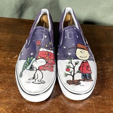 Vans Zapatos Sin Cordones Para Hombres 12 Navidad Charlie Marrón Cacahuetes Snoopy Lona
