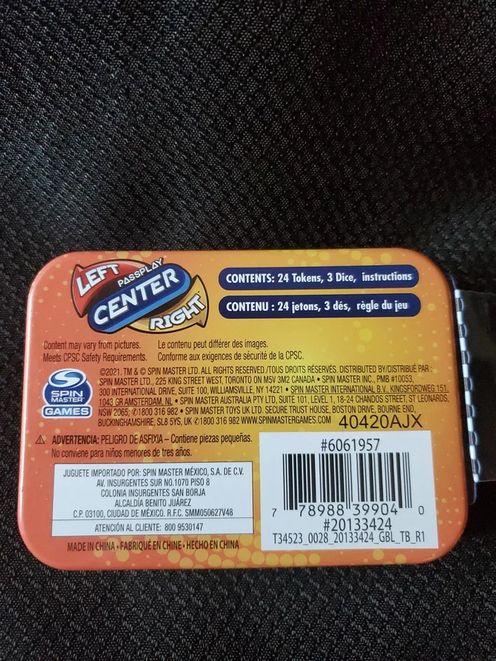 Left Center Right Passplay Dice Game Spin Master In Tin 2021 - Image 3 of 4