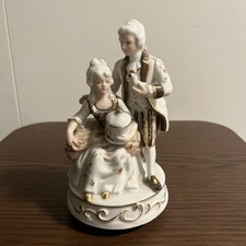 Vintage Revolving Music Box Victorian couple with bird and cage