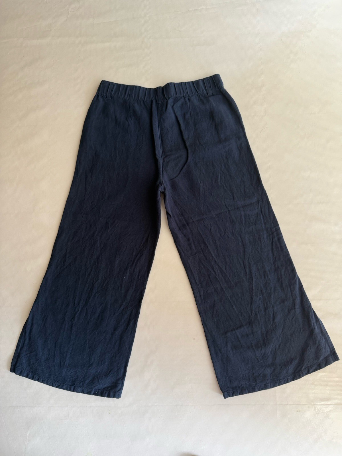 J Jill Women Linen Rayon Wide Leg Capri Crop Elastic Dark Navy Blue Pockets Sz S