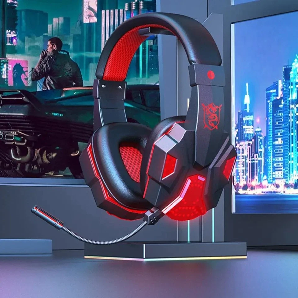  Headset Gaming Headset with Mic for  PC  Gamer Black Red 1 PCS A6Y68721 - Image 2 of 4