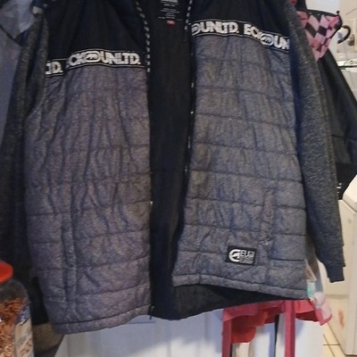 Ecko Unltd. Men's 3XL Big & Tall Gray/Black Hooded Puffer Jacket Zip Pockets