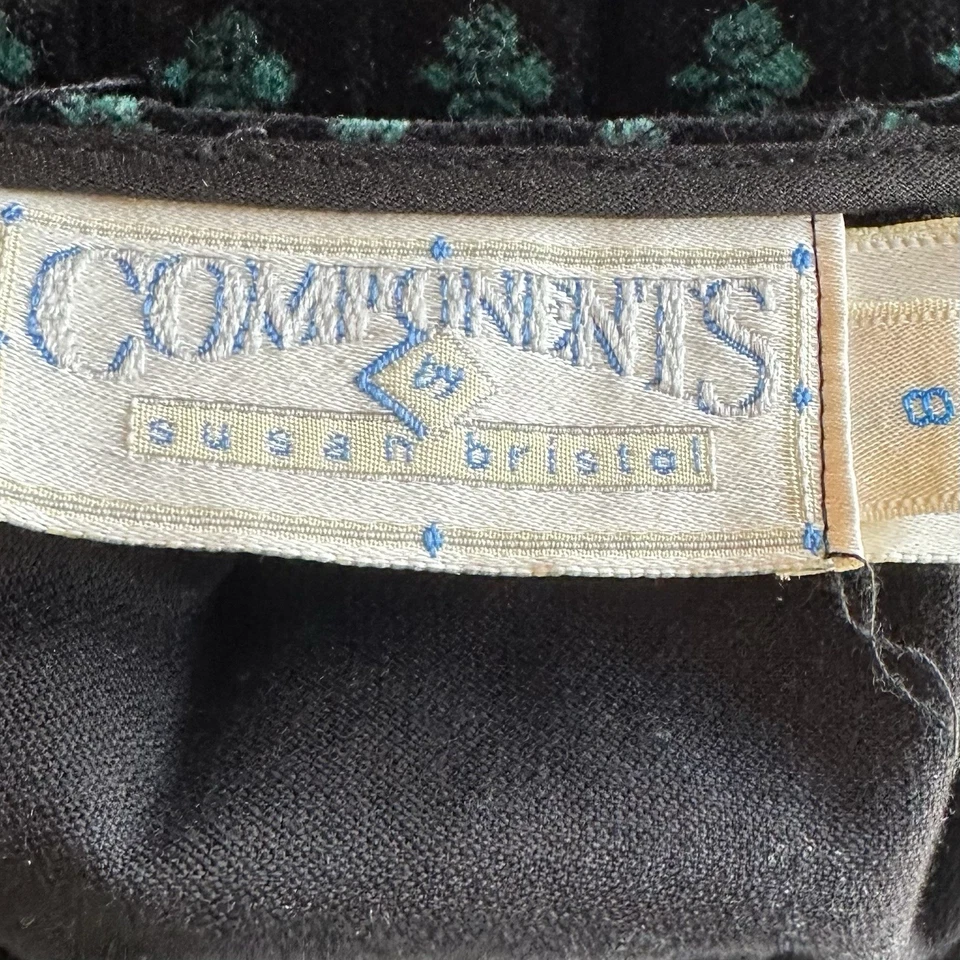 Susan Bristol Skirt Womens 8 28" M Waist Green Black Brushed Velvet Midi Zip VTG - Image 3 of 4