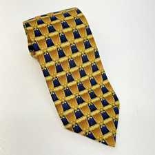 BURBERRY London Gold Navy Geometric Neat Handmade in France SIlk Tie