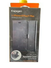 Spigen Wallet S Case for iPhone 8 Plus 7 Plus Black Kickstand Card Slot Cover