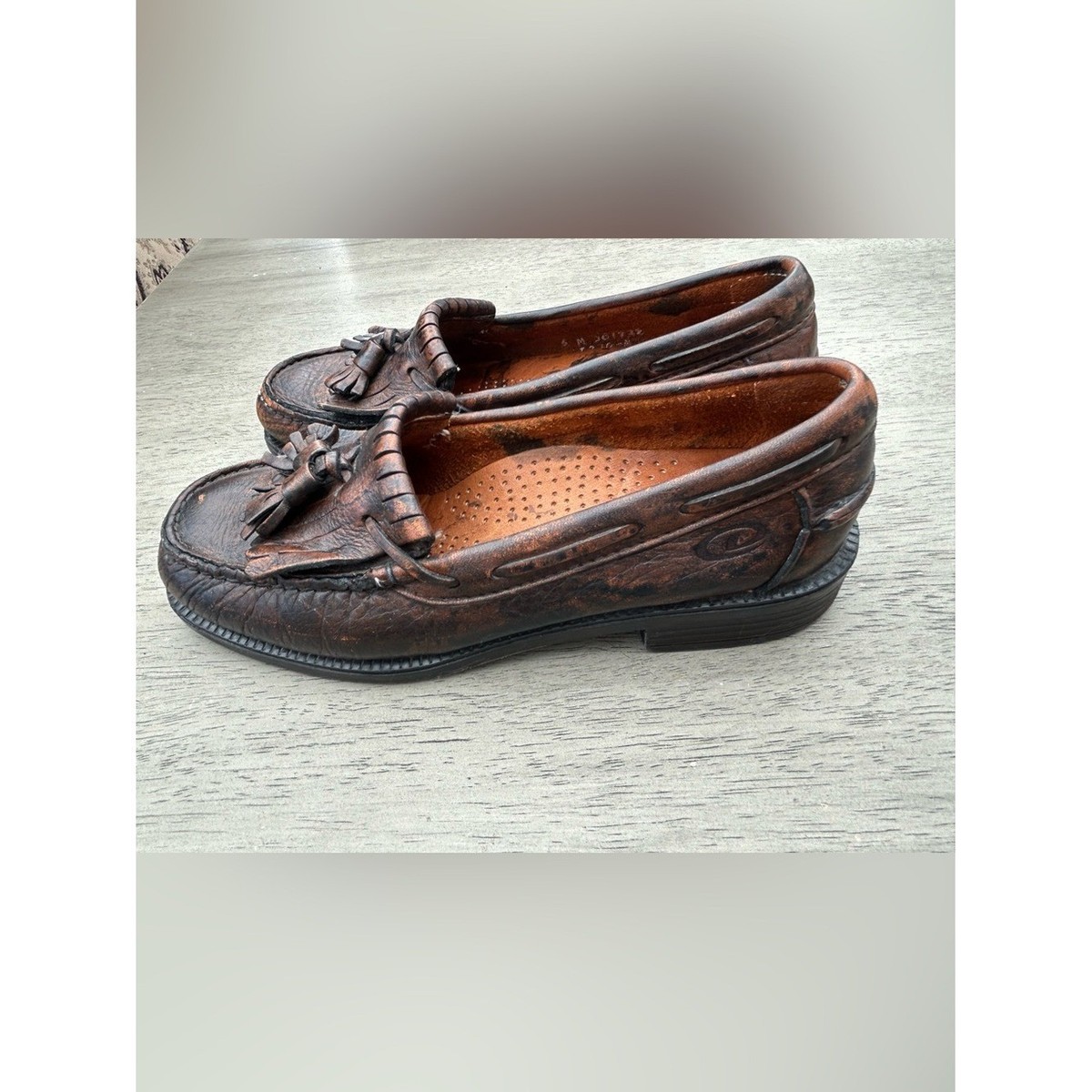 DEXTER RED/BROWN LEATHER & LEATHER SOLED MEN\'S sz10.5 KILTIE TIE LOAFERS KD 6864 Dexter USA Vintage Leather Kiltie Loafers Mens 6M Fits  main image 4