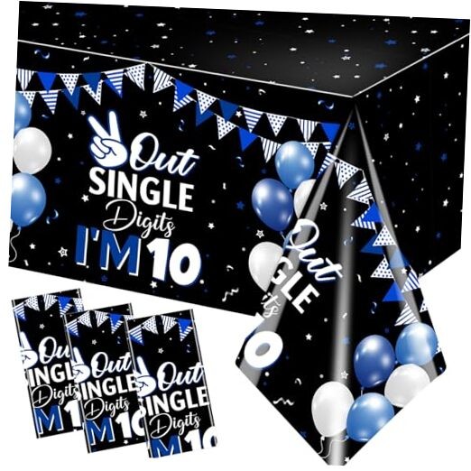 Decorations for Boys, 3pcs Double Digits Tablecloths for 10 Year 10th Birthday