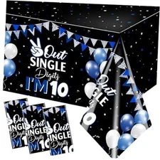 Decorations for Boys, 3pcs Double Digits Tablecloths for 10 Year 10th Birthday