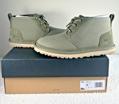UGG MOSS GREEN NEUMEL CANVAS/ SHEEPWOOL ANKLE BOOTS, MEN US 9/ EUR 42 ~NIB