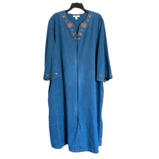 Go Softly Women’s Dress 2X Floral Cottage Denim Blue Patio House Zip Up