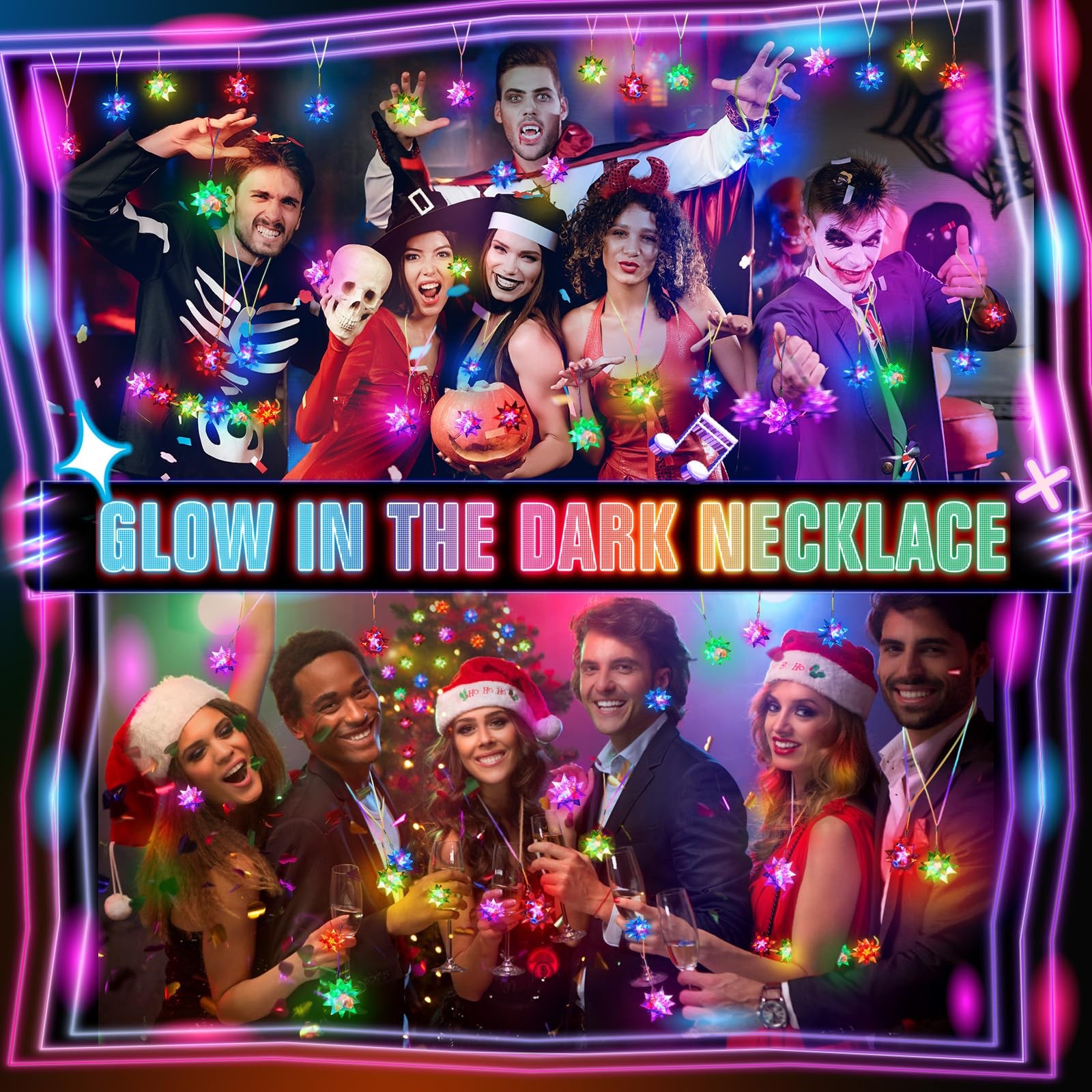 48PCS Flashing Crystal Star Necklaces, Glow Necklaces Bulk Light up Party Fav...