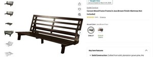 Carson Wood Futon Frame in Java Brown Finish-Mattress Not Included