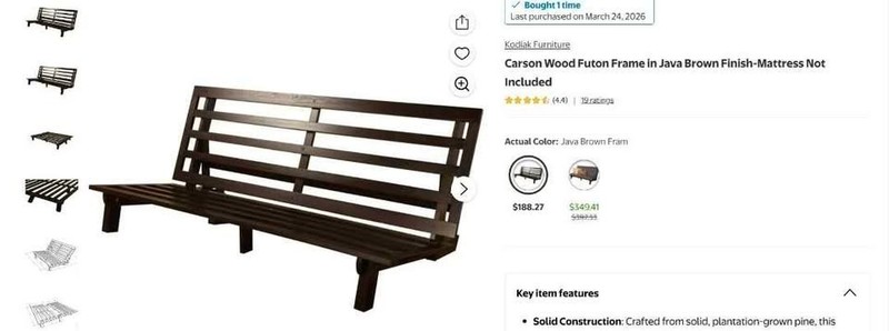 Carson Wood Futon Frame in Java Brown Finish-Mattress Not Included