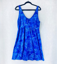 Fresh Produce Dress Womens L Blue Stretch Paisley Mini Boho Costal USA