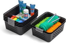 Plastic storage basket, set of 6, medium size, suitable for pantries, black.